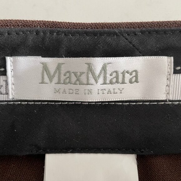 MaxMara Designer Virgin Wool Straight Leg Mid Rise Pants Neutral Med Brown Sz 4 - Picture 10 of 12